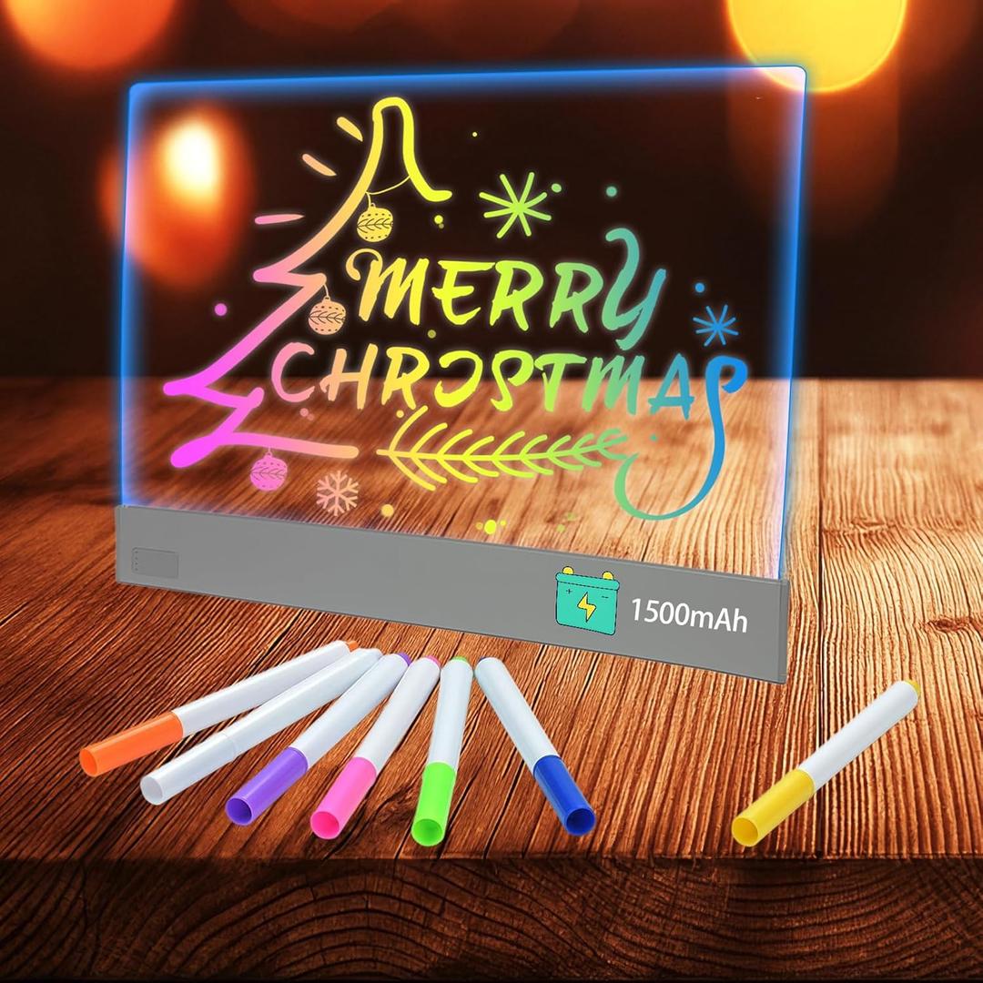 Cosmody led Drawing Board 5-Color  13"x10" Glowing Acrylic Dry Erase Board with 4 Modes, Invisible Stand, 7 Markers, Hanging Chain | Rewritable for Home/Classrooms, Trendy Gift