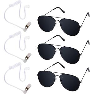 Sucrain Playing Cosplay Black Sunglasses with Earpiece Earplugs Ring Bearer for Halloween Costume, Pack Of 6