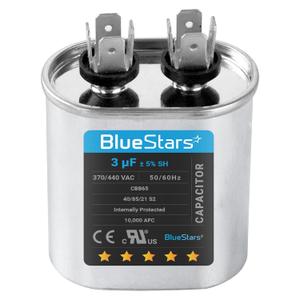 [UL Listed] BlueStars 3 uF MFD 5% 370-440VAC Volt CBB65 Oval Run Start Capacitor 50/60 Hz AC Electric Replacement Part - for Central Air-Conditioners Heat Pumps Condenser Fan Motors AC Compressors
