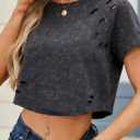 LilyCoco Womens Distressed Ripped Crop Top Punk Rock Summer Short Sleeve T Shirt Black Small (Black, S)