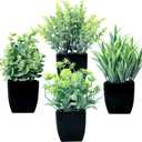 GREENTIME 4 Pack Fake Plants in Black Pot Small Artificial Eucalyptus Potted Plant Wheat Grass Mini Faux Greenery for Home Decor Indoor Office Table Room Farmhouse Bathroom Decorations