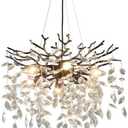 EGM Black Tree Branch Crystal Chandelier, 18 Inch Modern Dining Room Crystal Chandelier 6-Light(E12), Hanging Round Chandeliers for Living Room Bedroom Foyer