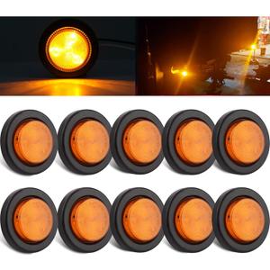 10Pcs 2 Inch Round LED Trailer Side Marker Clearance Lights Amber, Sealed 2" Round LED Trailer Marker Lights 4 LEDs w/Rubber Grommet Flush Mount 2 Prong Wire Pigtails Truck RV Markers Waterproof