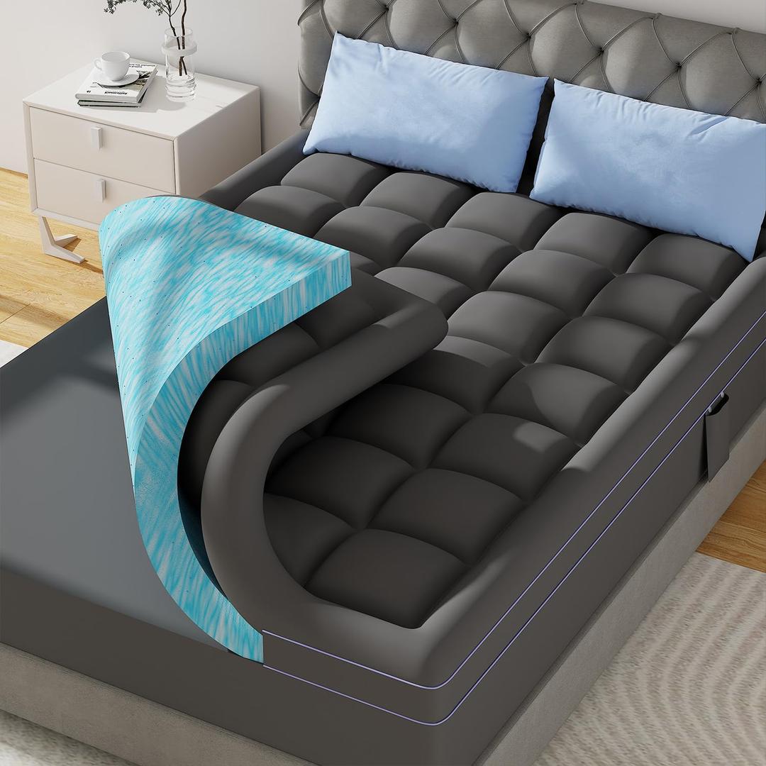 ABENE King Size Dual Layer 3 Inch Memory Foam Mattress Topper, 2 Inch Memory Foam Bed Pad Plus 1 Inch Down Alternative Pillowtop Mattress Pad Cover, Plush Soft Bed Topper for Back Pain Relief (Gray)