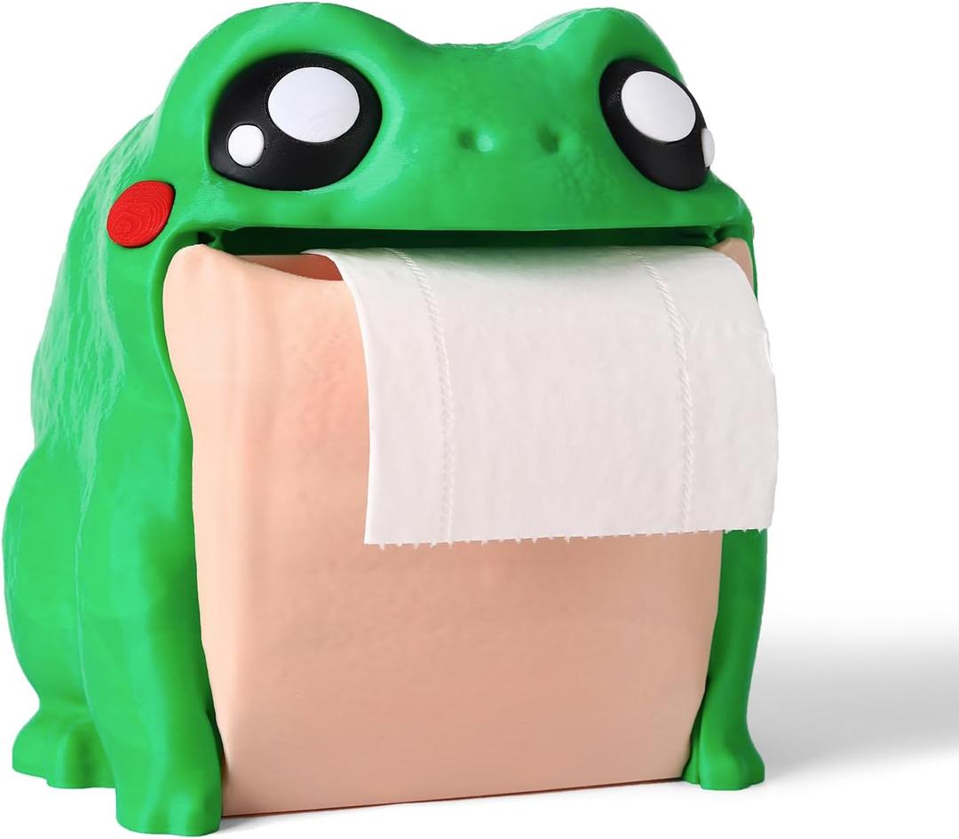 Frog Toilet Paper Holder, Funny Toilet Roll Towel Free Standing Dispenser, 3D Printed Cute Animal Tissue Paper Storage for Bathroom, Gift. Green
