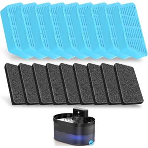 PEKTACO Replacement Cat Water Fountain Filters, 2.2L/74oz Automatic Pet Water Fountain Replacement Filters and Sponges(9 Pack)