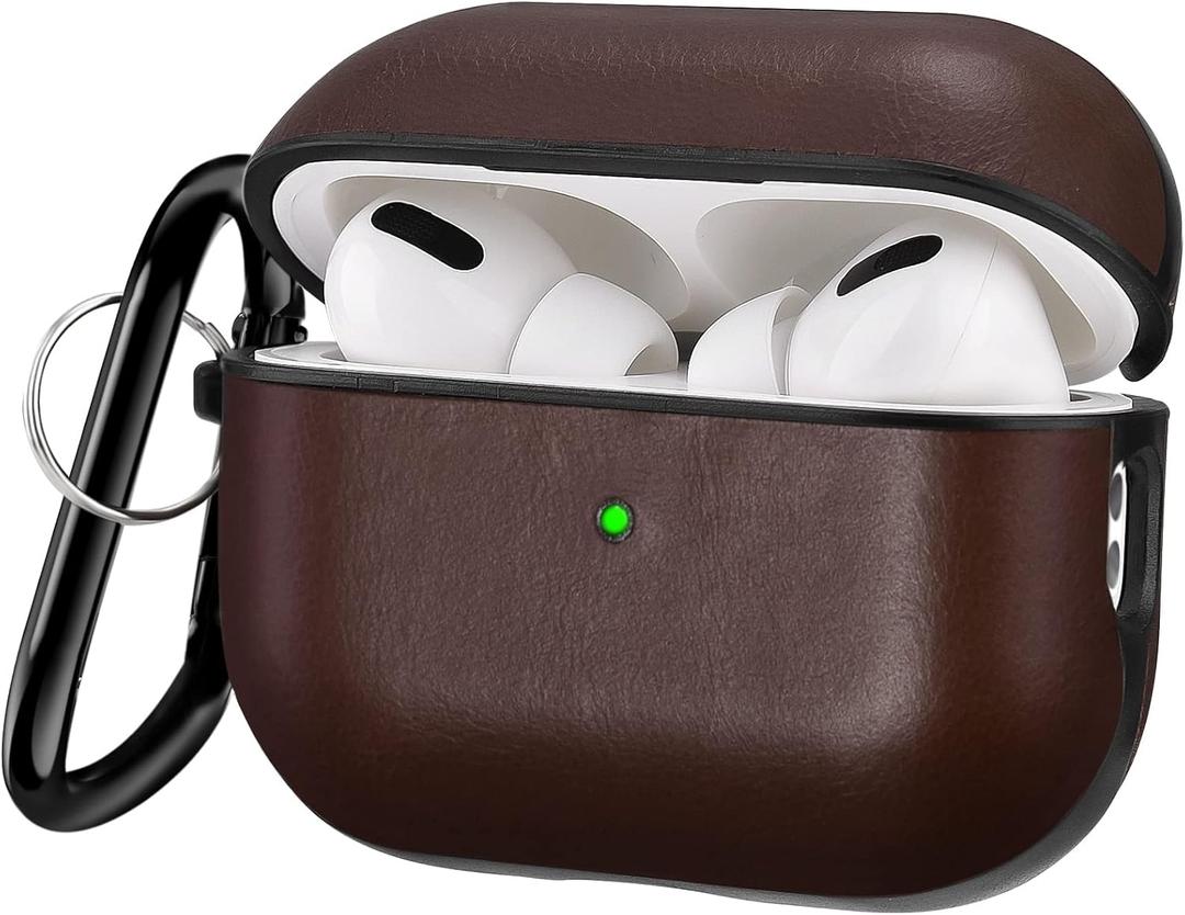 V-MORO Compatible with Airpods Pro 2 Case Cover Genuine Leather AirPod Pro 2nd Generation Case Men [Front LED Visible] iPod Pro Leather Protective Covers Ear Skin Dark Brown