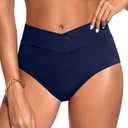 Women V Cut Bikini Bottoms - High Waisted Full Coverage Swimsuits Cross Front Bathing Suit Bottoms 2026 (Large)