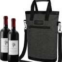 opux Two Bottle Wine Bag Carrier Tote, Insulated Leakproof 2 Bottle Wine Cooler Bag for Travel BYOB Picnic, Portable Wine Case, Gift for Men Women Wine Lover Birthday Party Christmas, Charcoal Gray