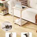 AQIMUELE Wooden C-Shaped End Table,Couch Table with Adjustable Desktop,Small Rolling Side Table with 2 Lockable Wheels,Small End Table for Couch, Living Room,Bedroom (White), 15.6"D x 15.7"W x 24.8"H