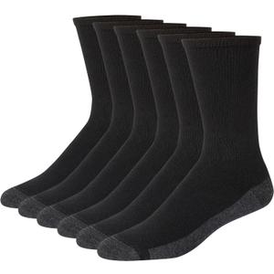 Hanes mens Max Cushioned Crew Socks, Moisture-wicking With Odor Control, Multi-packCrew Sock (6-12, Black/Grey Foot Bottom - 6 Pack)