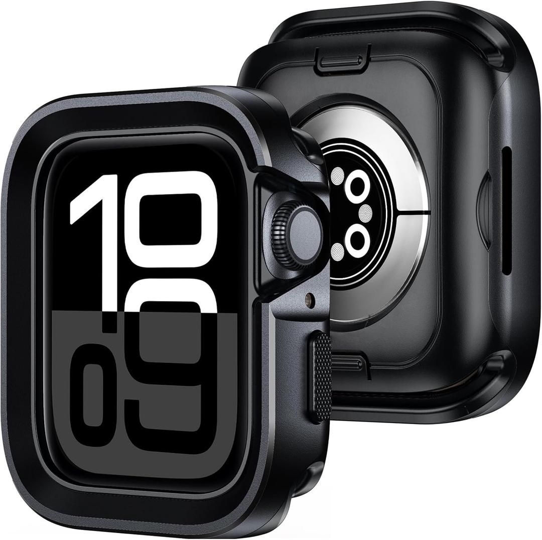 Amizee 2 in 1 Metal Rugged Case Compatible with Apple Watch Series 10 46mm, Aluminum Shockproof Protective Bumper Cover Compatible with iWatch 46mm, Black