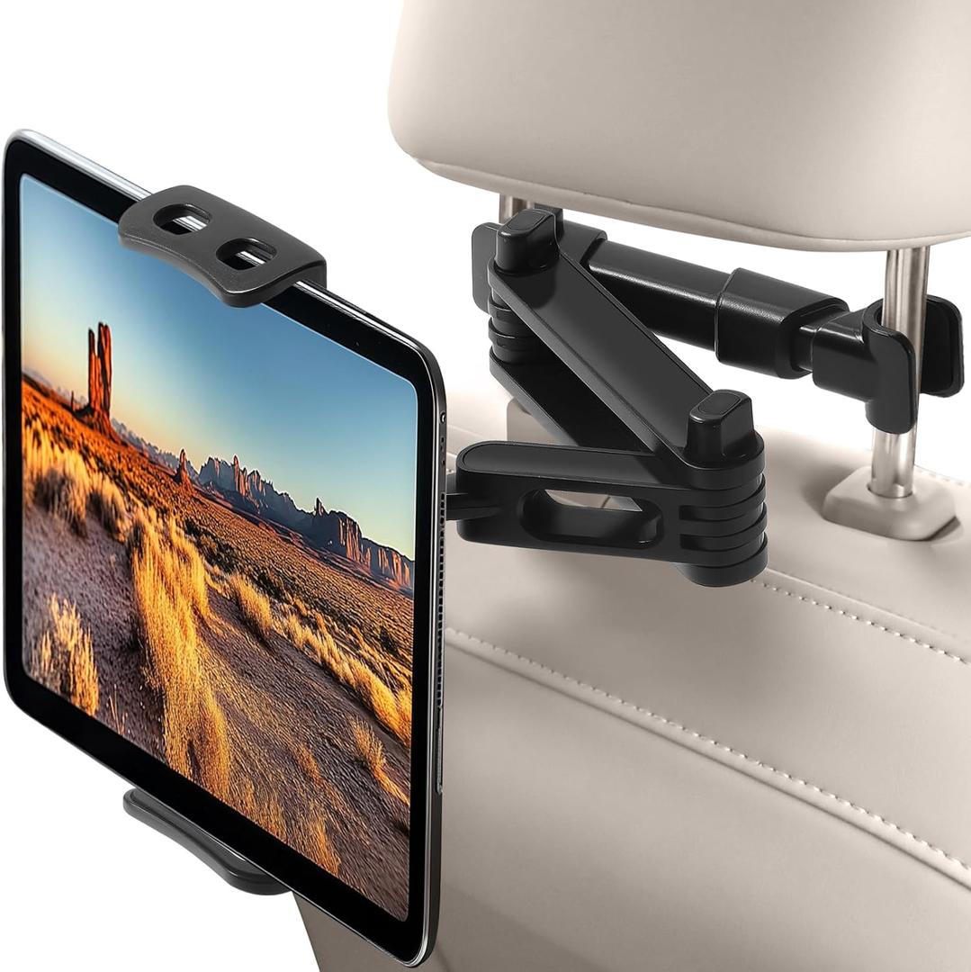 Car Headrest Tablet Holder, Stable Back Seat iPad Mount for Kids, Adjustable Long Arm Vehicle Head Rest Mount Compatible with 4.7-11" iPad Pro/Air/Mini, Samsung Galaxy Tablets, Fire HD