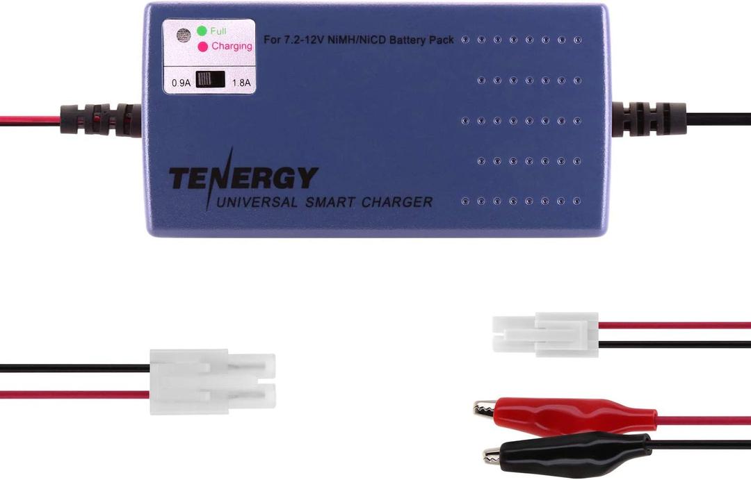Tenergy Smart Battery Charger for NiMH/NiCd 7.2V-12V 6S-10S Battery Packs, Compatible with Standard Tamiya/Mini Tamiya/Alligator Clip Connector for RC Cars, Airplanes, Airsoft Batteries