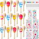 Vinsot 30 Pcs DIY Mini Wooden Maracas Colorful Painting Set Unfinished for Fiesta Party Decorations, Maracas Musical for Mexican Party Favors Cinco De Mayo Supplies