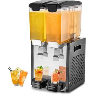 VEVOR Commercial Beverage Dispenser, 2 Tanks 10 L / 10.6 QT Per Tank Juice Dispenser, 270W Stainless Steel Ice Tea Drink Machine with 45F-54F Cooling Temperature, for Cold Drink Restaurant Bar Party