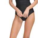 DKNY Women's Ruffle V-Neck One Piece Swimsuit with Tummy Control (Large, Black)