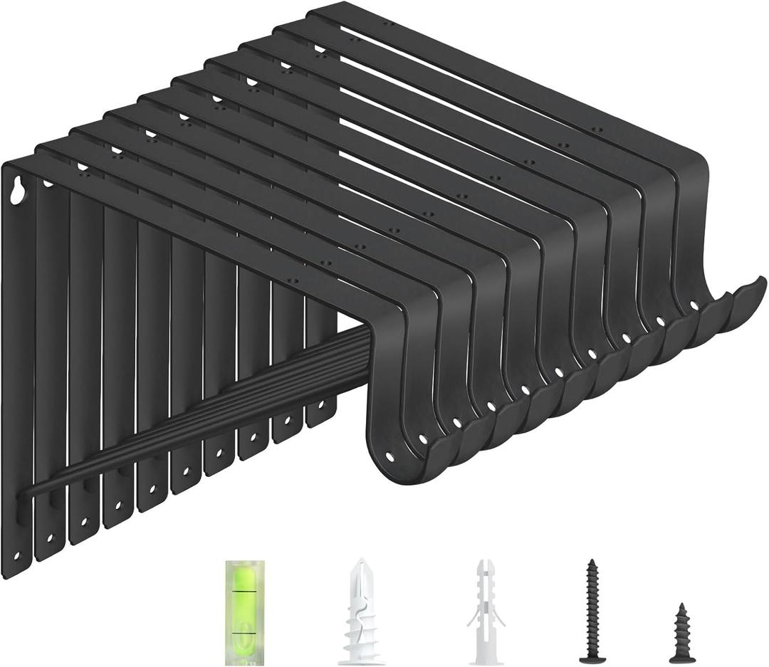 10-Pack Closet Rod Bracket, 10.8x10.8Inch Closet Shelf Brackets Heavy Duty Wall Mounted, Matte Black Steel Closet Rod Support Brackets Holder, 300 Lbs Load Capacity with Anchors Screws