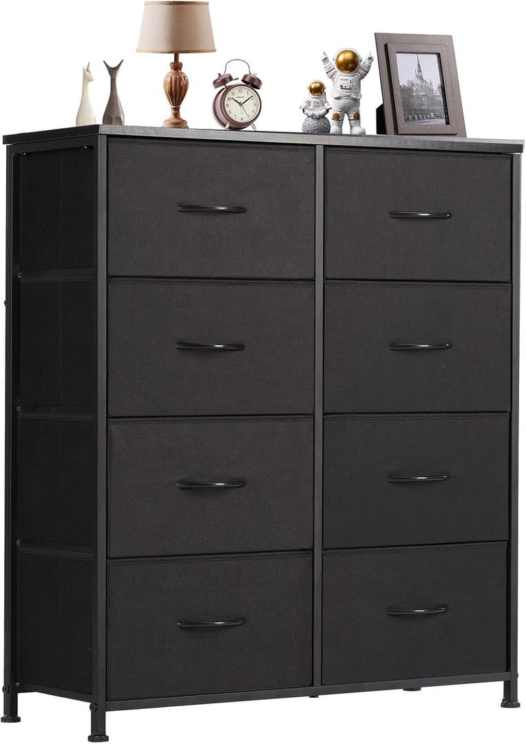 DUMOS 8 Drawer Dresser for Bedroom, Fabric Storage Organizer with Sturdy Metal Frame, Wooden Top Chest of Drawers for Closet Entryway Guest Room,Matte Black (11.8"D x 31.5"W x 36.3"H (8 Drawers))