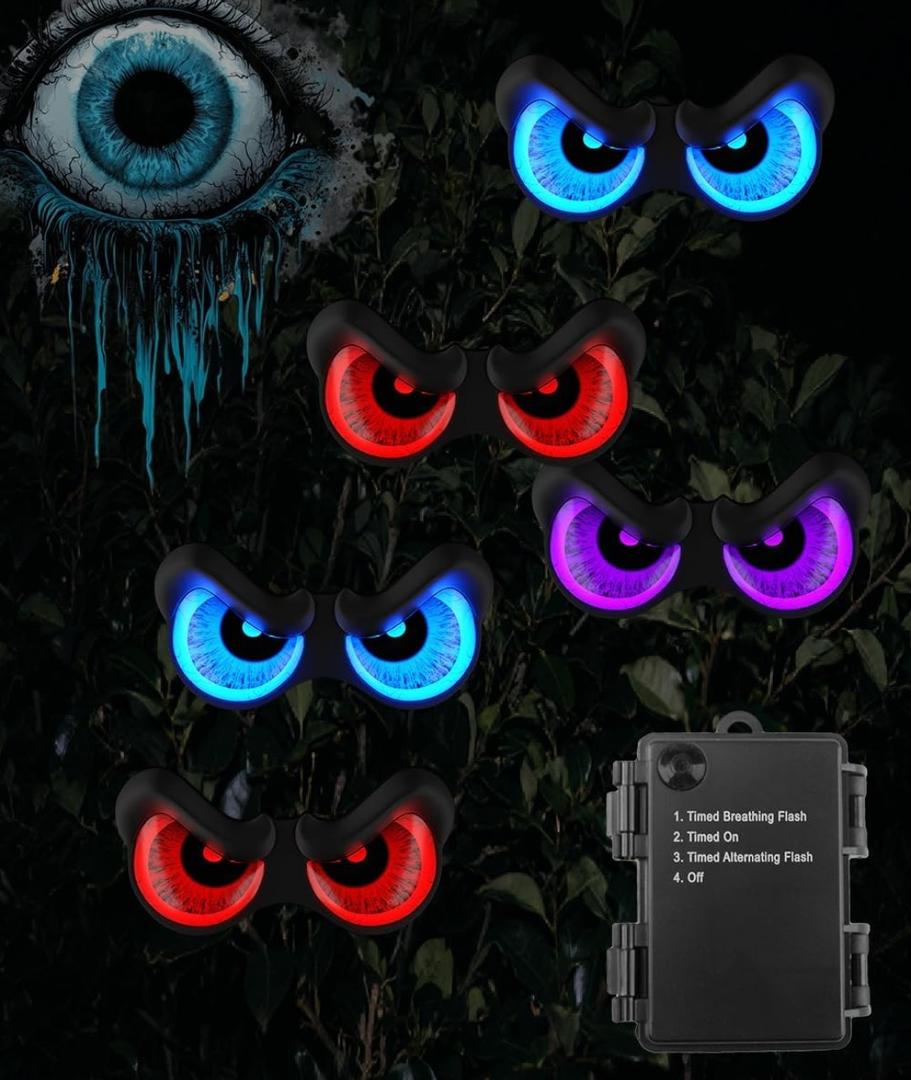 Halloween Decorations, 5 Pack Glowing & Flashing LED Eye Lights for Indoor/Outdoor Use, Bush, Yard, Window, Party