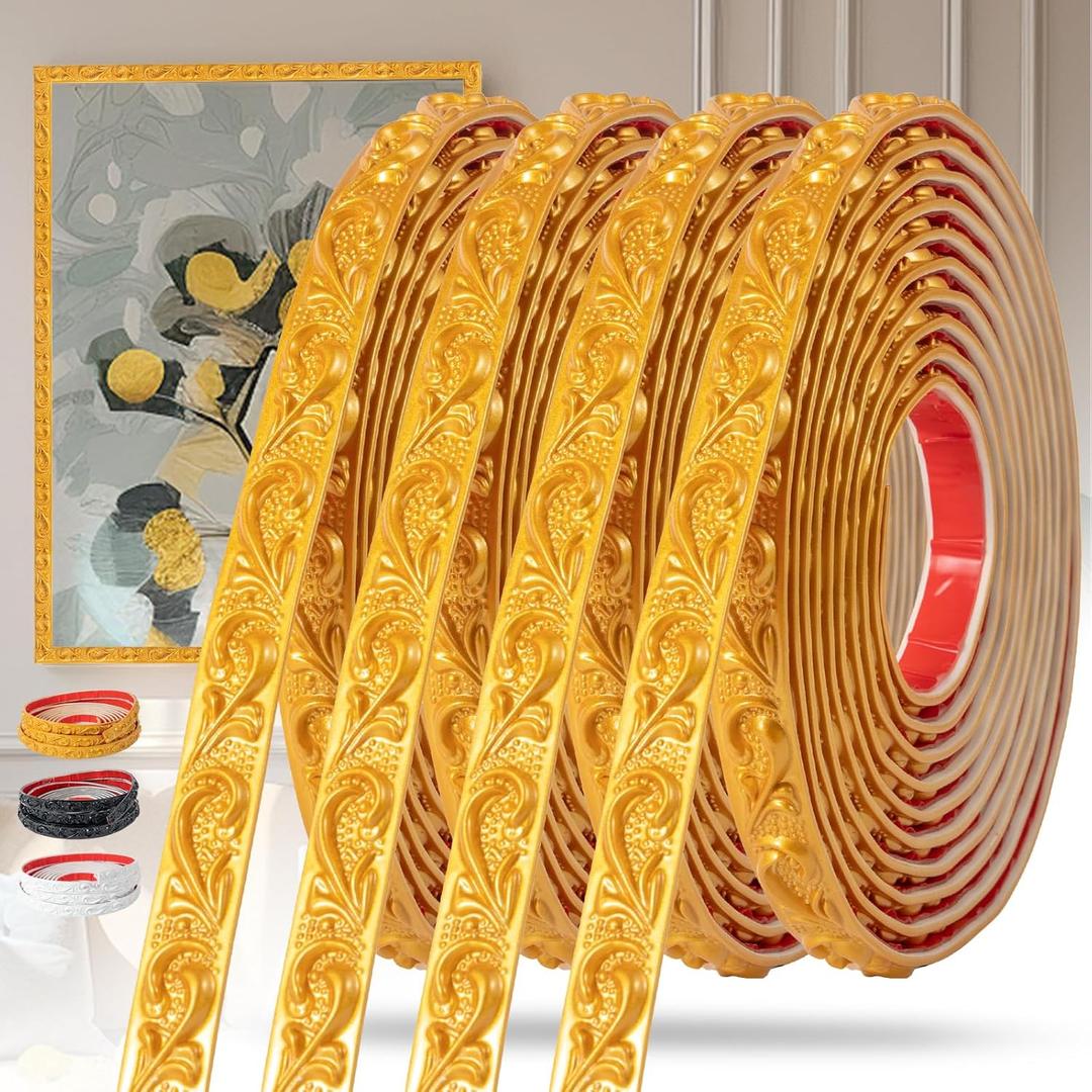 0.79 inch x65.6ft Gold Peel and Stick Crown Molding Trim - Gold Flexible Molding Trim for Picture Frames, Mirrors & Cabinets - Decorative Self-Adhesive Solution by KIJOU(4 Rolls)