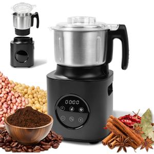 Electric Grinder for Kitchen, 800ML Detachable Stainless Steel Grinding Cup, 9 Adjustable Grind Settings, 500W Dry Grinder with Auto-Set Grinding Times for Coffee Beans, Nuts, Grains, Spices & Herbs