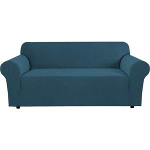 H.VERSAILTEX Stretch Couch Covers for 3 Cushion Couch Sofa Slip Covers for Living Room Feature Thick Checked Jacquard Fabric with Elastic Bottom, Sofa Large - Deep Teal