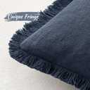 MIULEE Decorative Throw Pillow Covers Neutral Linen Fringe Throw Pillows Set of 2 Indigo Blue Boho Farmhouse Cushion Covers Coastal Decor for Couch Sofa Bed Living Room Spring Decor 20x20 Inch