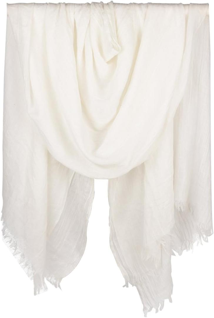 Women Summer Scarfs Large Long Lightweight Linen Beach Gauze Shawl Wrap 7543 (White)