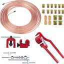 3/16 Brake Line Flaring Tools kit Include 25 ft Copper Coated Brake Lines with 16 Brake Line Fittings and 4 Unions Brake line Bender Single Flare Tool