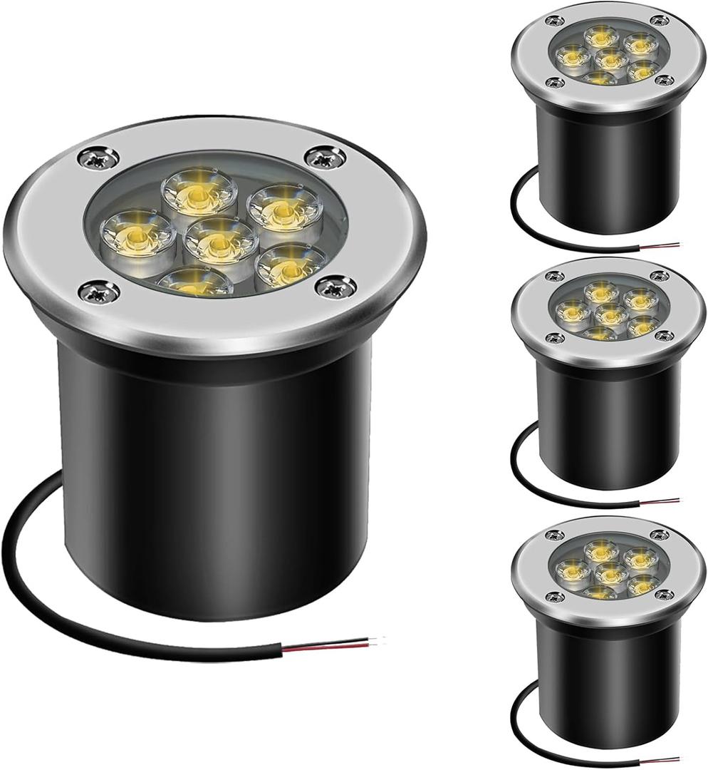 Low Voltage Landscape Light Outdoor In-Ground Well Lights 6W 12V-24V IP67 Waterproof LED Landscape Lighting for Paver, Outdoor Pathway Light Driveway Garden Lights (Warm White)