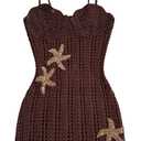 Verdusa Women's Boho Chic Colorblock Starfish Tie Shoulder Crochet Dress Hollow Out Ruffle Layered Mini Dress Brown Small