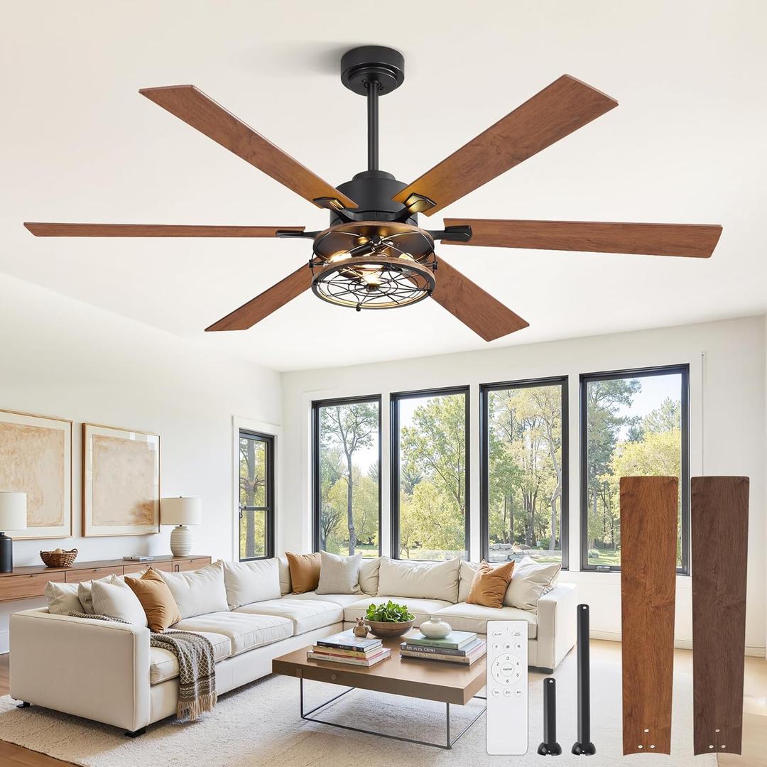 60 Inch Farmhouse Ceiling Fan with Lights and Remote,Black