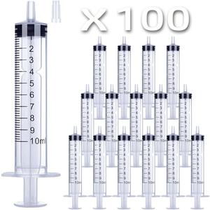 100 Packs 10ml Plastic Syringe, Luer Slip Tip with Cover Cap, Syringes for Liquid Jello Shots, Measuring, Watering, Refilling, Feeding