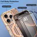 Magnetic Case for iPhone 16 Pro Max Case with Stand & 2X Screen Protector [Compatible with MagSafe] Military Grade Drop Protection Phone Cover with Ring Kickstand for Women Men, Gold Suitcase