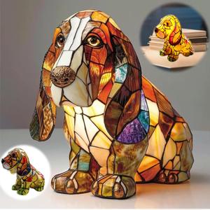 Basset Hound Lamps - Retro Dogs Stained Resin Tabletop Night Light, Dog Series Art Night Light, 3D Cute Pet Dogs Themed Lamp LED Table Lamps, Fun Gift for Dog Lovers