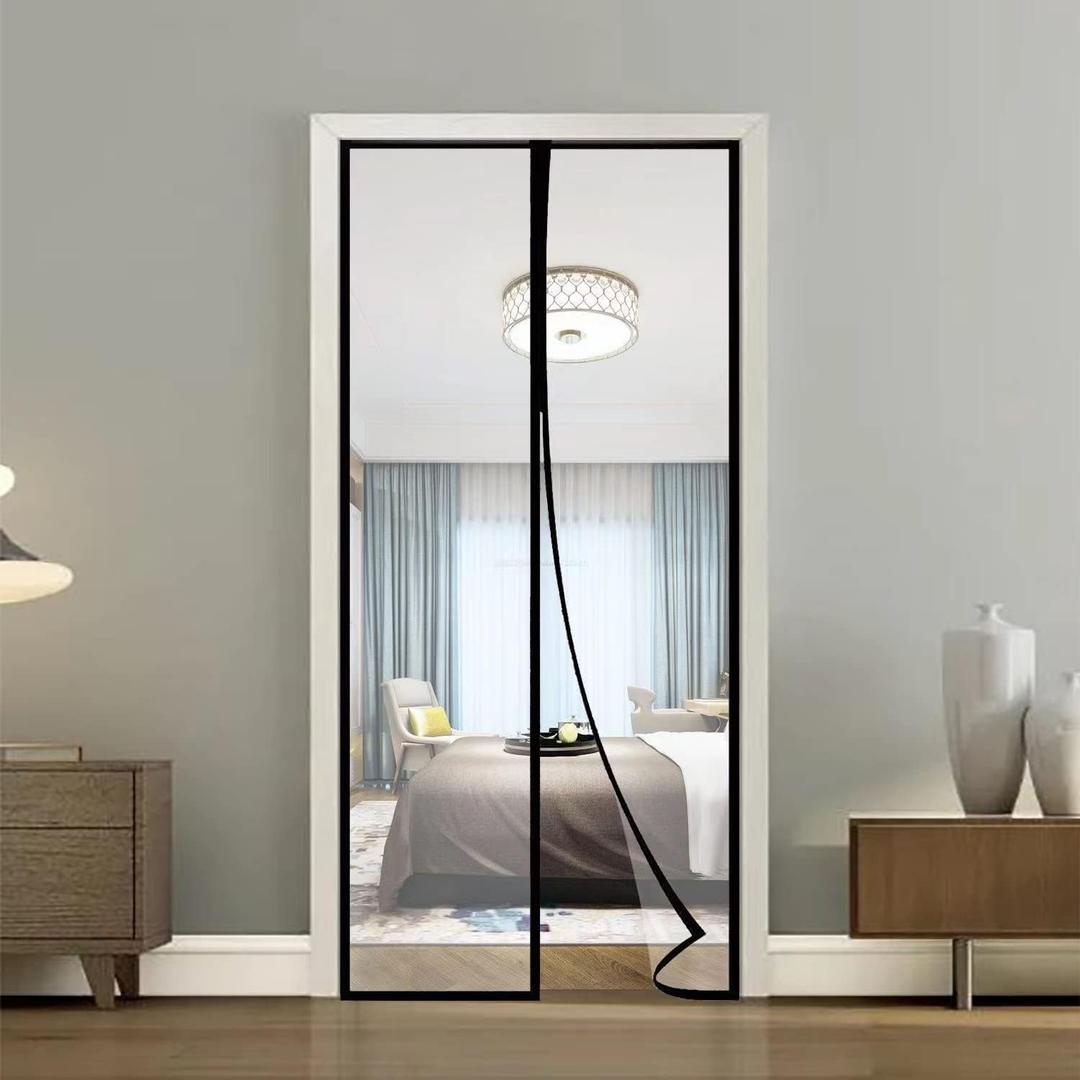 Transparent Insulated Door Curtain, Magnetic Thermal Door Cover Screen Door Self-Closing Privacy Door Screen Hands Free for Patio, Kitchen, Bedroom, Air Conditioner Room, Fits Doors up to 36" x 82"