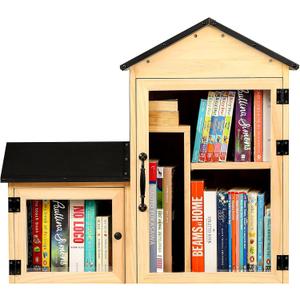 Little Library Box Outdoor, Double Little Library Design with Adjustable Shelf and Large & Small Compartments, Solid Wood with Waterproof Coating & Metal Trim, Sharing Books, Literature & Newspapers