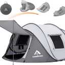 4 Person Easy Pop Up Tent Waterproof Automatic Setup 2 Doors-Instant Family Tents for Camping Hiking & Traveling (110*78*51'', White & Grey)