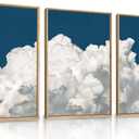 LHIUEM Large White Clouds Framed Canvas Wall Art Set Abstract Navy Blue Sky Natural Wall Decor Minimalist Modern Painting Artwork for Livingroom,Bedroom,Office Decor -24"x36"x3