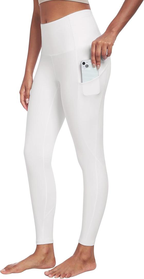 IUGA Leggings with Pockets for Women High Waisted Yoga Pants Women Tummy Control Workout Compression Running Leggings (X-Large, White)