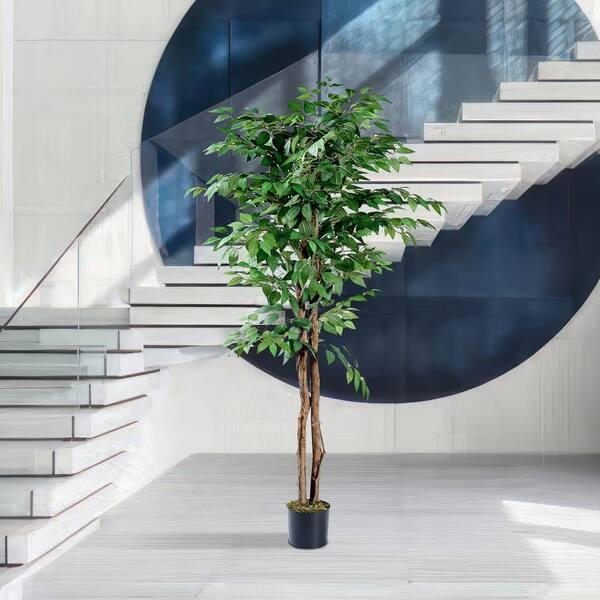 5FT Artificial Ficus Tree-Artificial Plants Indoor,Faux Tree,Tall Fake Plants Indoor Fake Tree Artificial Trees for Home Decor Indoor,Living Room Corner Decor (White+green)