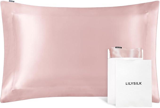 LILYSILK 100% Silk Pillowcase 1PC 25MM Pure Bed Pillowcase for Hair & Skin Oxford Envelope DoubleSides Charmeuse Silk, Rosy Pink Standard 20x26 inches