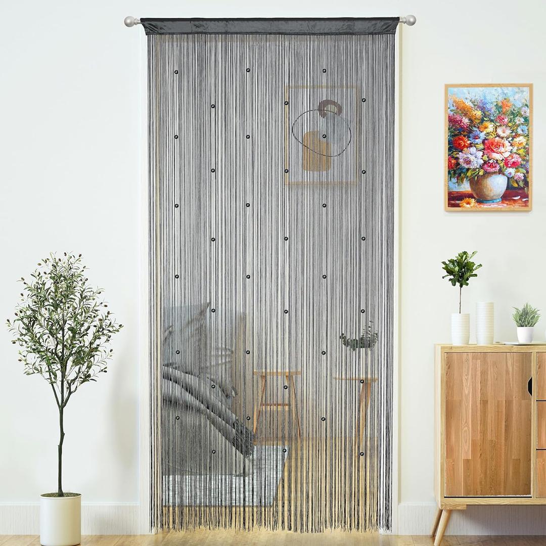 YaoYue Beaded Curtain Door String Curtains for Doorways Tassels Beads Hanging Fringe Hippie Window Hallway Entrance Wall Closet Bedroom Privacy Decor (Grey, 39" W x 110" L (Pack of 1))