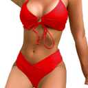 SherryDC Women's Cheeky V Cut Bikini Set Sexy 2 Piece Swimsuit String High Cut Bathing Suit (Large)