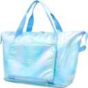 IwIeIaIrI Weekender Overnight Bags for Women Men,Waterproof Lightweight Foldable Gym Duffel Dance Bag for Girls Kids Women Weekend Travel with Laser Color (Blue)