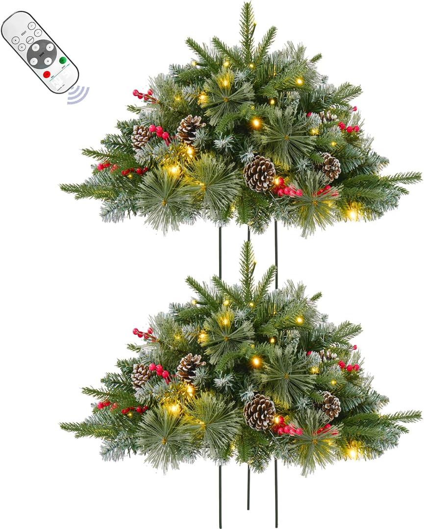 2 Pack 24 Inch Lighted Outdoor Christmas Tree with Dual Color LED Lights, Remote Control Battery Operated Prelit Pathway Urn Filler, Christmas Porch Decorations for Home, Porch & Yard