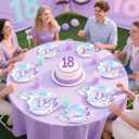 Grencian 96Pcs 18th Birthday Decorations Iridescent 18th Birthday Party Plates Disposable Happy 18 Bir-thday Paper Tableware Set for Teen Girls 18 Years Old Party Supplies Serves 24