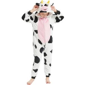 SWEETXIN Unise Kids Jumpsuit Cosplay Onesie One Piece Suit for Girls Boys Halloween Character Costume Dress Up Party (5T, Cow)