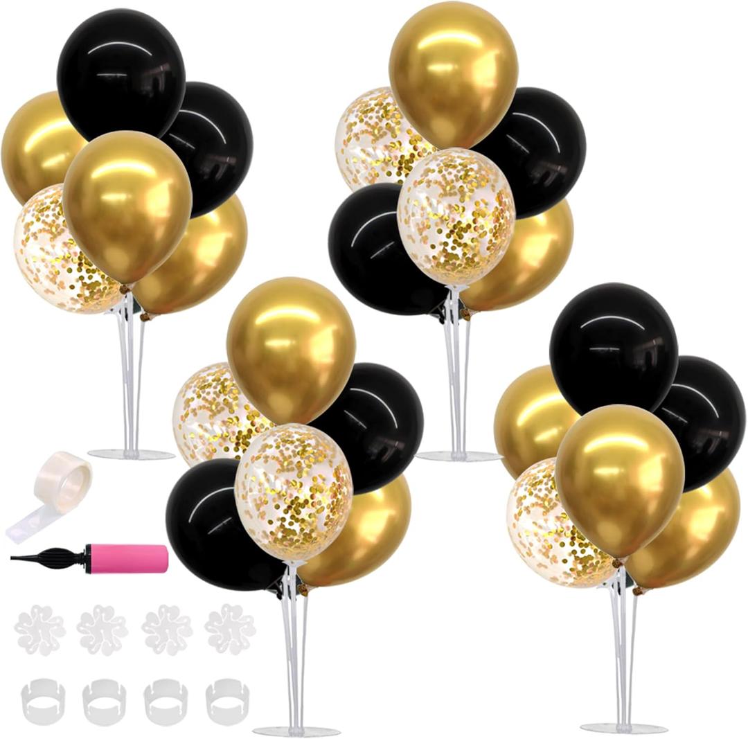 TONIFUL 4 Set Black Gold Balloon Centerpieces for Table,Balloon Stand Kit for Black Gold Party Decor 40th 50th 60th 70th Birthday Decorations Anniversary Graduation Decorations 2026 Retirement